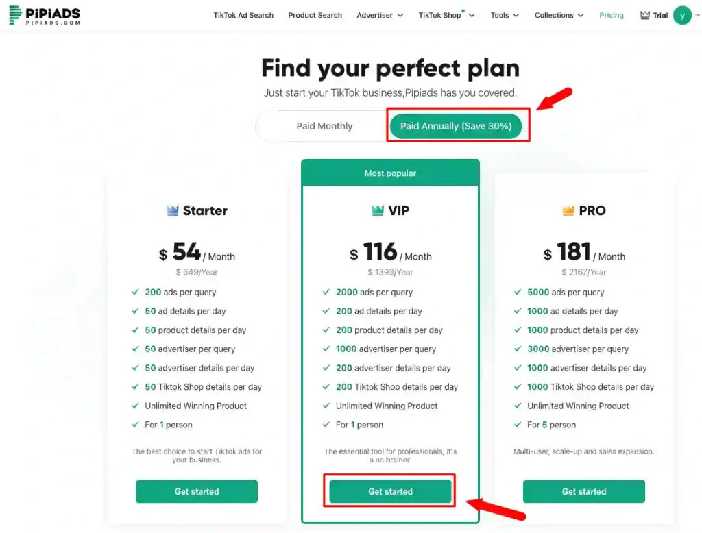 PiPiADS Yearly Pricing 